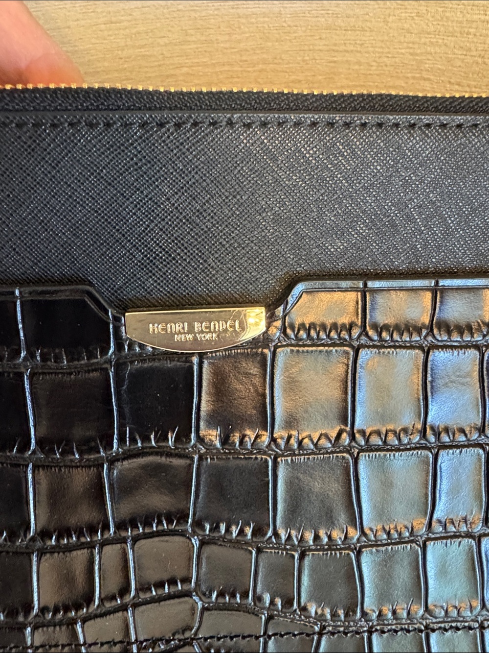 NWT- Henri Bendel Leather Croc-Embossed Zip Pouch- Laptop Case